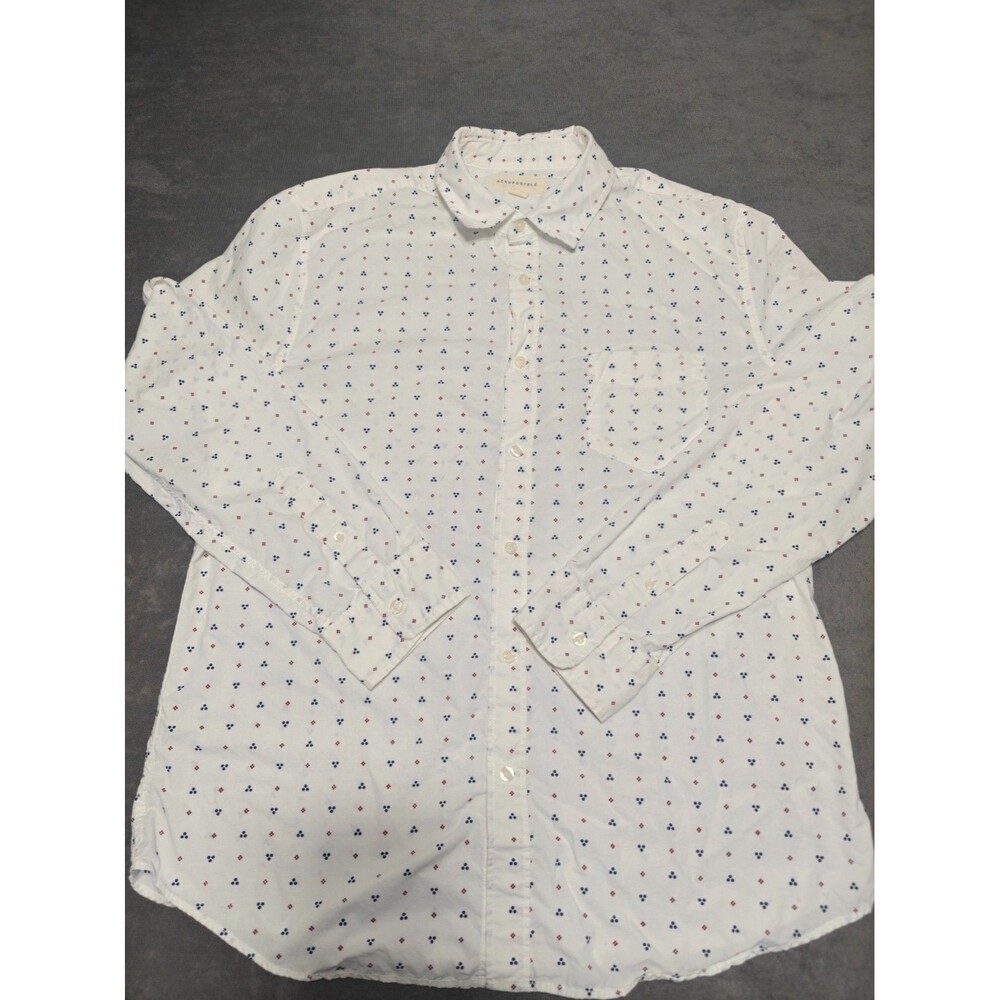 Aeropostale Men's Large White Button Up Shirt Red Blue Geometric Print Long Slee